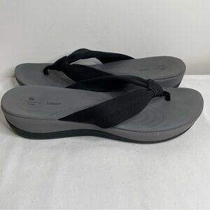 Clarks Sandals Wedge Cloudsteppers Black Thong Flip Flop Women’s Size 12